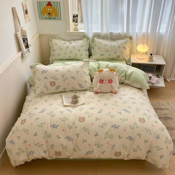 91家纺网 家纺一手货源 找家纺 涵宸家纺 2025新款全棉印花四件套 A叶中熊