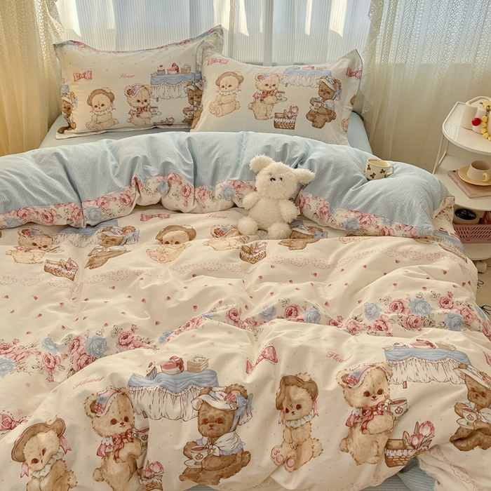 91家纺网 家纺一手货源 找家纺 涵宸家纺 2025新款全棉印花四件套 A萝莉熊