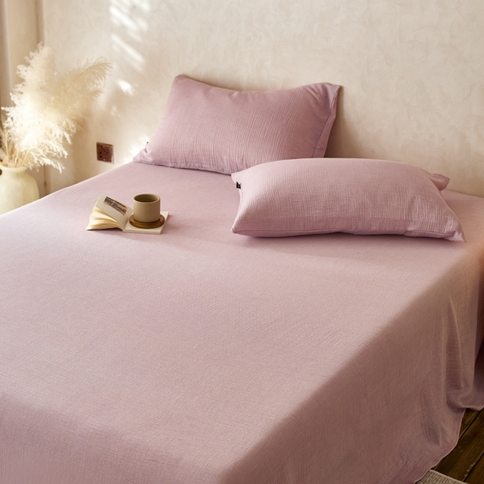 91家纺网 家纺一手货源 找家纺 蓝邻 2025新款全棉双层皱皱纱单品系列-单床单 木槿紫