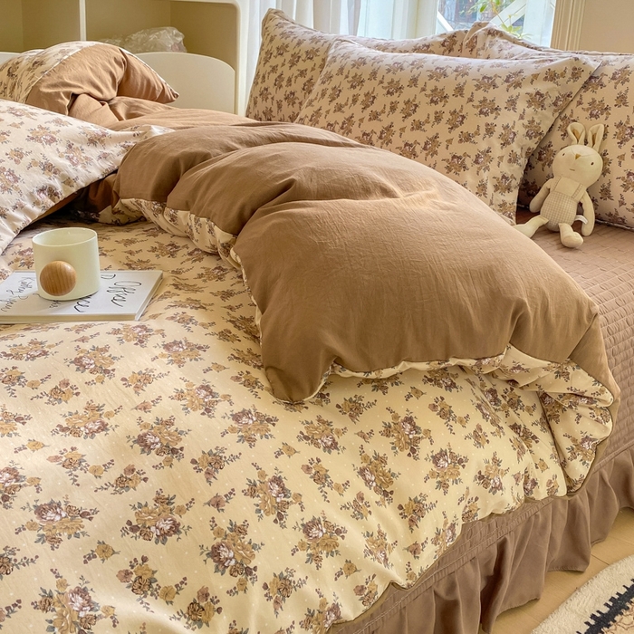 91家纺网 家纺一手货源 找家纺 尚美 2025新款小碎花针织棉床盖四件套 复古情