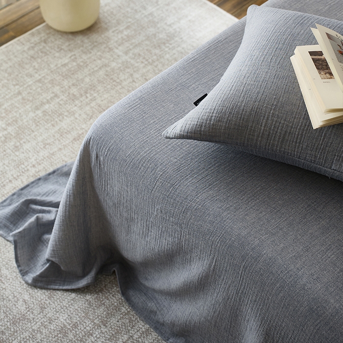 91家纺网 家纺一手货源 找家纺 蓝邻 2025新款全棉双层皱皱纱单品系列-单床单 黛蓝