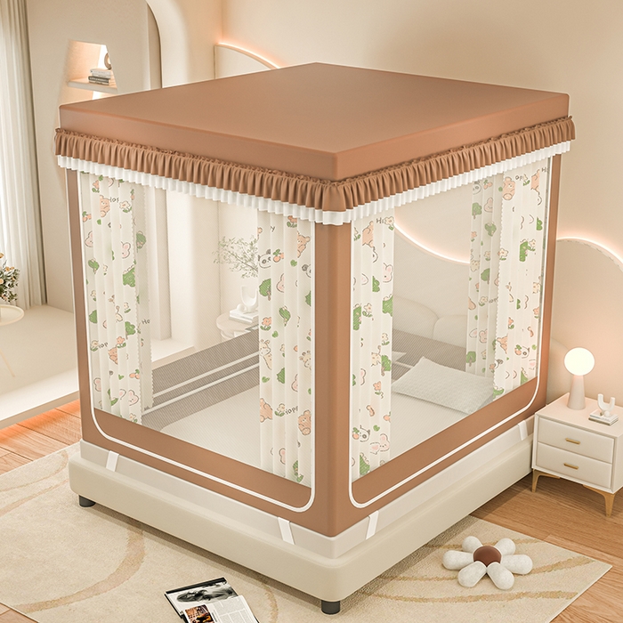 91家纺网 家纺一手货源 找家纺 千逸虹 2025新款坐床防摔可拆卸遮光双层布帘蚊帐 森林乐园