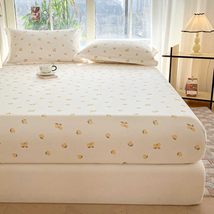 91家纺网 家纺一手货源 找家纺 晨希家居 2025新款全棉A类双层纱床笠 小柠檬