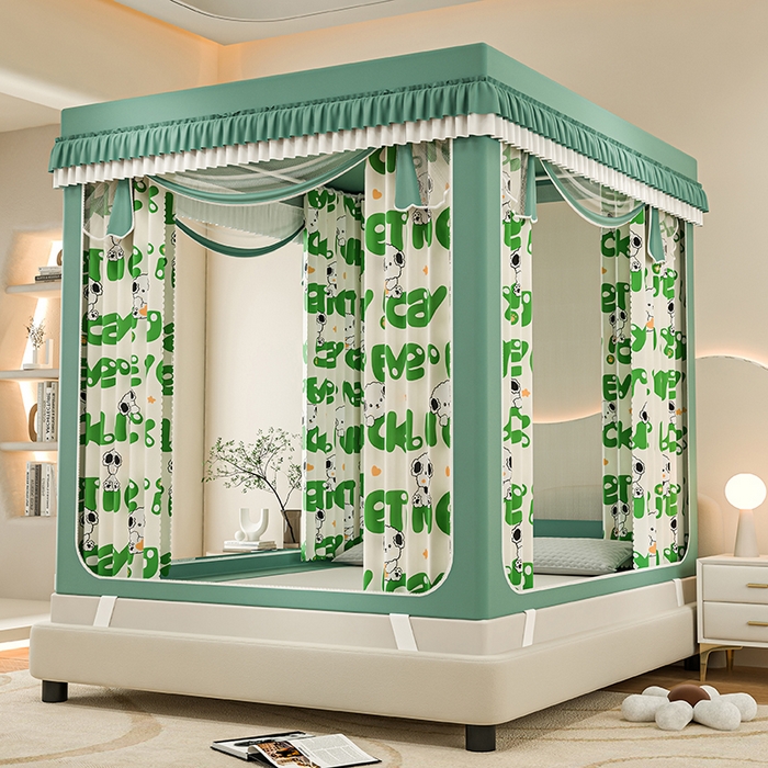 91家纺网 家纺一手货源 找家纺 千逸虹 2025新款坐床防摔可拆卸遮光双层布帘蚊帐 字母宝贝