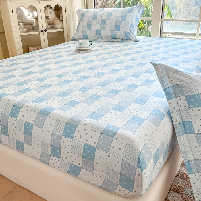 91家纺网 家纺一手货源 找家纺 晨希家居 2025新款全棉A类双层纱床笠 星空蓝