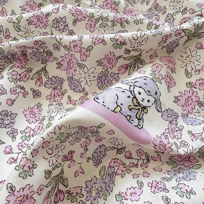 91家纺网 家纺一手货源 找家纺 沐棉家居 2025新款全棉印花四件套 紫花小羊