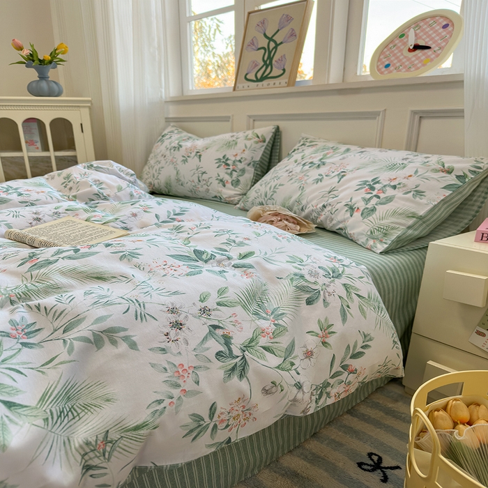 91家纺网 家纺一手货源 找家纺 沐棉家居 2025新款全棉印花四件套 淡香花语