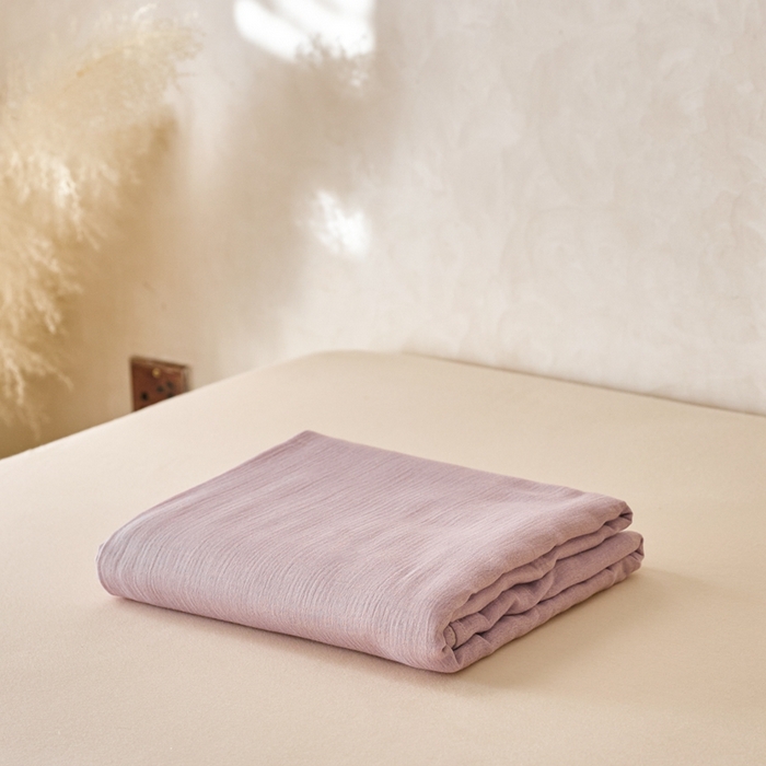 91家纺网 家纺一手货源 找家纺 蓝邻 2025新款全棉双层皱皱纱单品系列-单床单 木槿紫