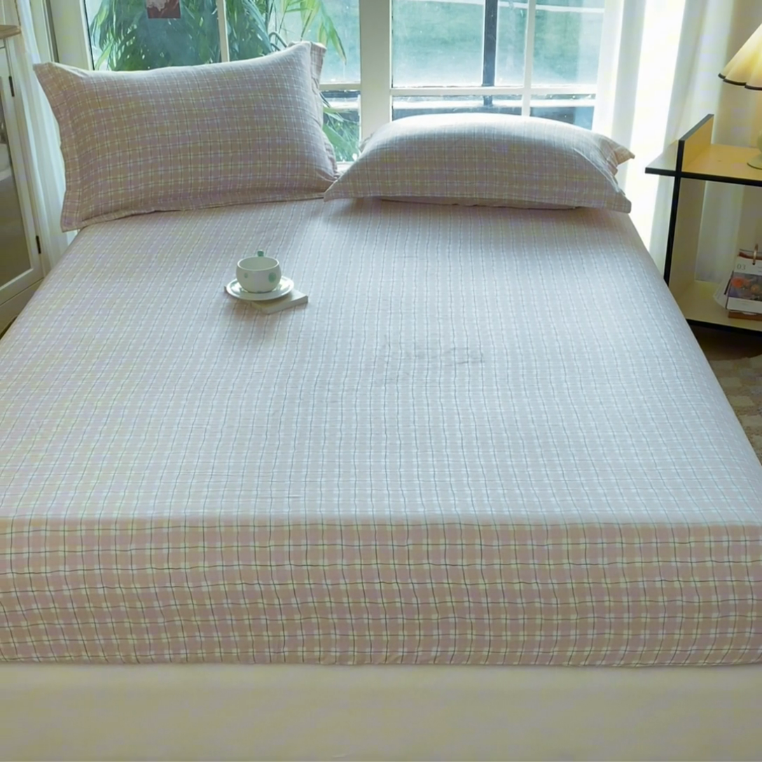 91家纺网 家纺一手货源 找家纺 晨希家居 2025新款全棉A类双层纱床笠 格调