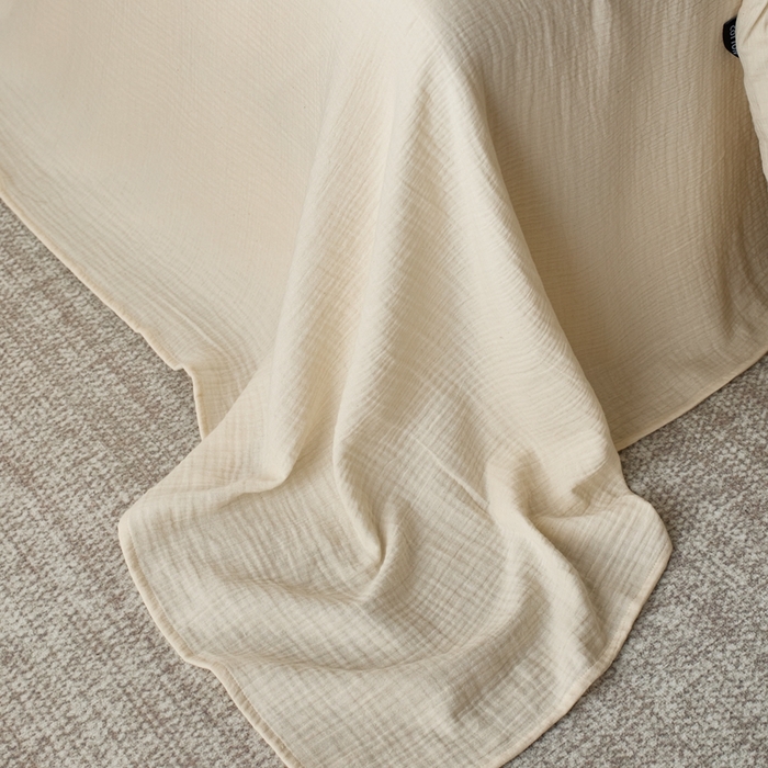 91家纺网 家纺一手货源 找家纺 蓝邻 2025新款全棉双层皱皱纱单品系列-单床单 奶昔白