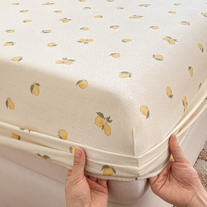 91家纺网 家纺一手货源 找家纺 晨希家居 2025新款全棉A类双层纱床笠 小柠檬