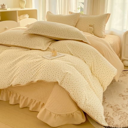 尚美 2025新款小碎花针织棉床盖四件套 金色年华
