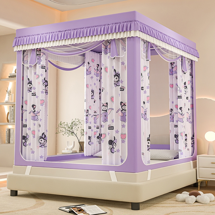 91家纺网 家纺一手货源 找家纺 千逸虹 2025新款坐床防摔可拆卸遮光双层布帘蚊帐 幸运洛米