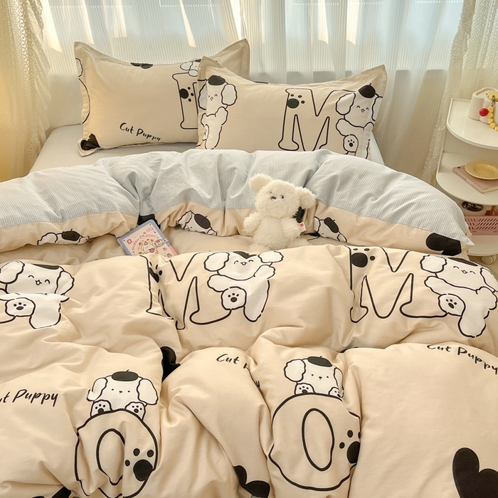 91家纺网 家纺一手货源 找家纺 涵宸家纺 2025新款全棉印花四件套 A字母汪