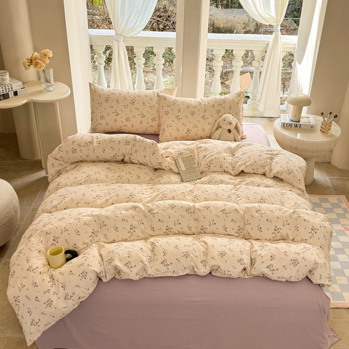 91家纺网 家纺一手货源 找家纺 韩巢家纺 2025新款云感双层纱床上用品四件套超柔裸睡级床单被套三件套-(提供卖家秀) 春风十里