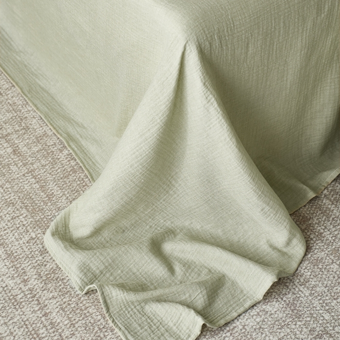 91家纺网 家纺一手货源 找家纺 蓝邻 2025新款全棉双层皱皱纱单品系列-单床单 牛油果绿