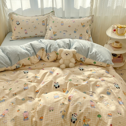 91家纺网 家纺一手货源 找家纺 涵宸家纺 2025新款全棉印花四件套 A森林派对