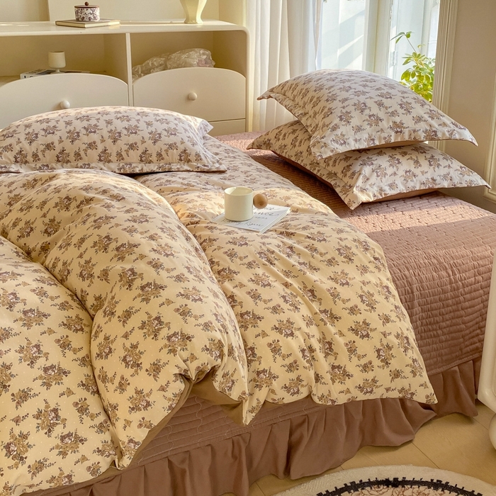 91家纺网 家纺一手货源 找家纺 尚美 2025新款小碎花针织棉床盖四件套 复古情