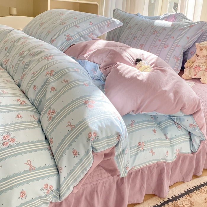 91家纺网 家纺一手货源 找家纺 尚美 2025新款小碎花针织棉床盖四件套 梅兰