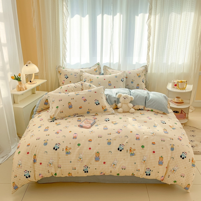 91家纺网 家纺一手货源 找家纺 涵宸家纺 2025新款全棉印花四件套 A森林派对