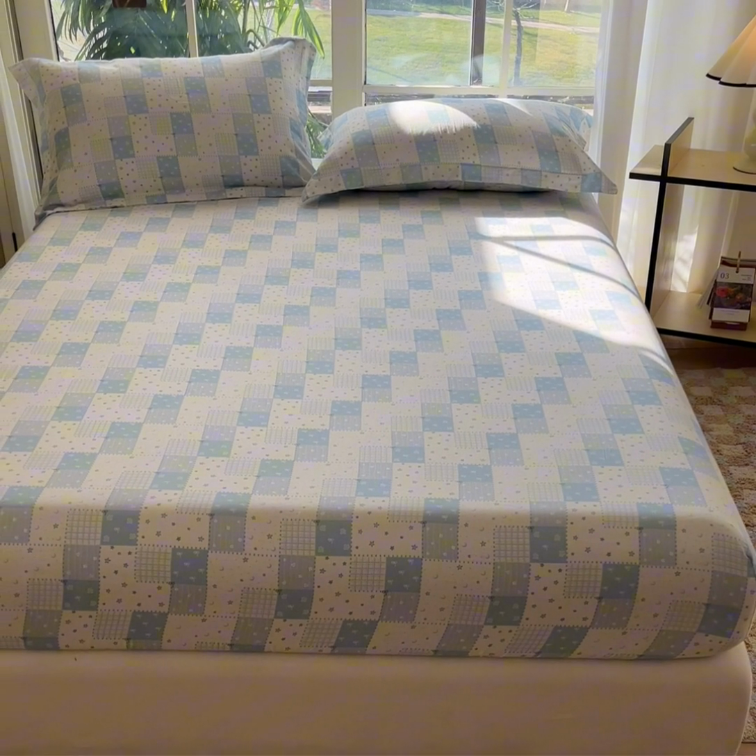 91家纺网 家纺一手货源 找家纺 晨希家居 2025新款全棉A类双层纱床笠 星空蓝