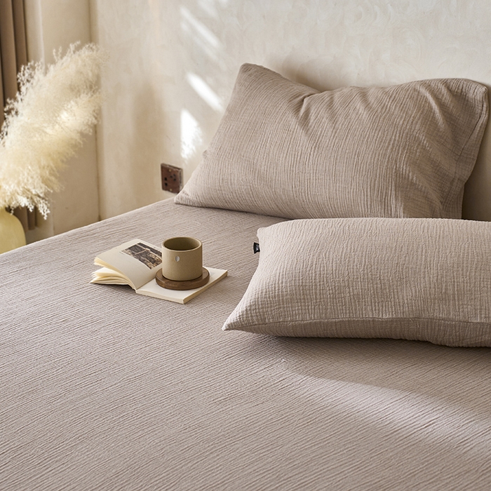 91家纺网 家纺一手货源 找家纺 蓝邻 2025新款全棉双层皱皱纱单品系列-单床单 深驼