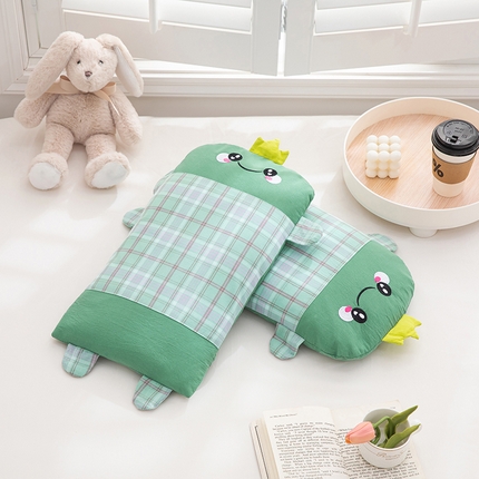 织布人 2025新款吸汗透气全棉水洗棉卡通婴幼儿童学生全荞麦枕头 卡通红绿格