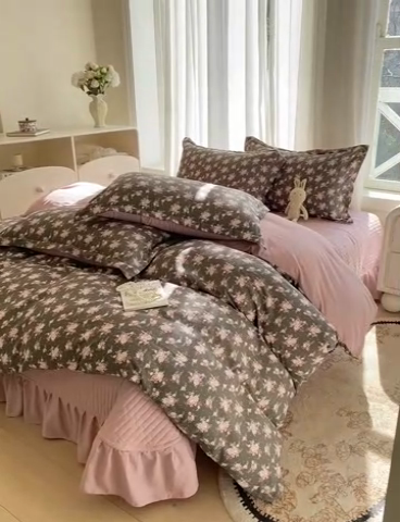 91家纺网 家纺一手货源 找家纺 尚美 2025新款小碎花针织棉床盖四件套 复古花