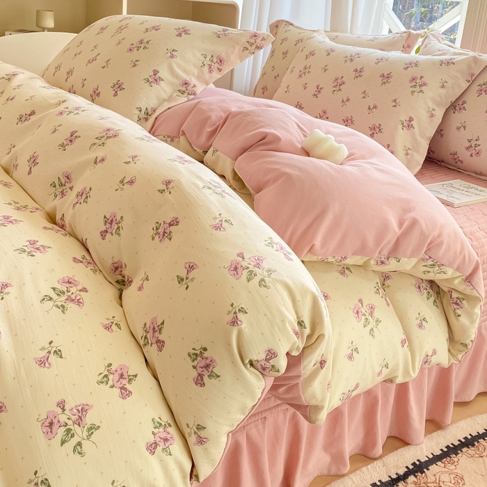 91家纺网 家纺一手货源 找家纺 尚美 2025新款小碎花针织棉床盖四件套 花香