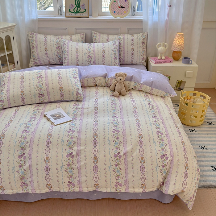 91家纺网 家纺一手货源 找家纺 沐棉家居 2025新款全棉印花四件套 紫藤蔓蔓