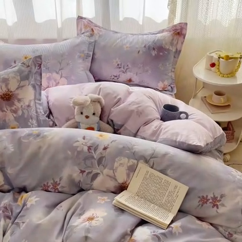 91家纺网 家纺一手货源 找家纺 涵宸家纺 2025新款全棉印花四件套 B茶山露水