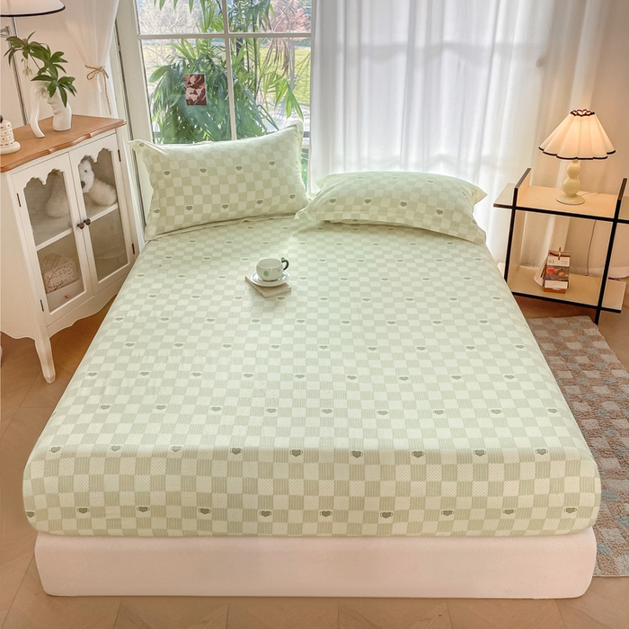 91家纺网 家纺一手货源 找家纺 晨希家居 2025新款全棉A类双层纱床笠 勿忘我