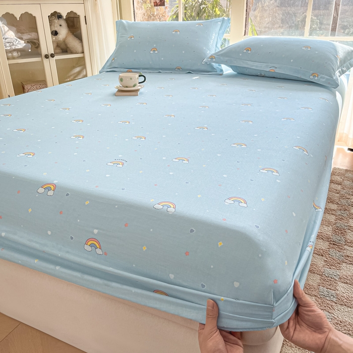 91家纺网 家纺一手货源 找家纺 晨希家居 2025新款全棉A类双层纱床笠 云朵梦