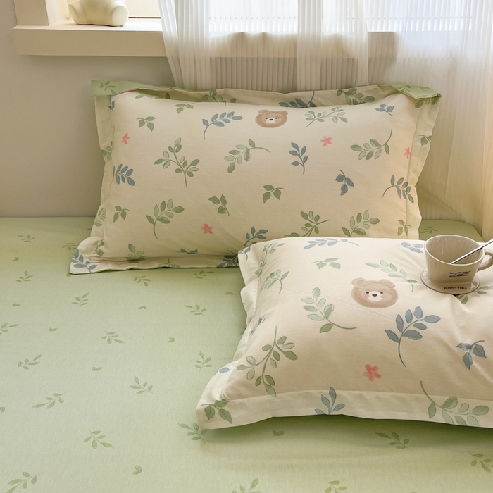 91家纺网 家纺一手货源 找家纺 涵宸家纺 2025新款全棉印花四件套 A叶中熊