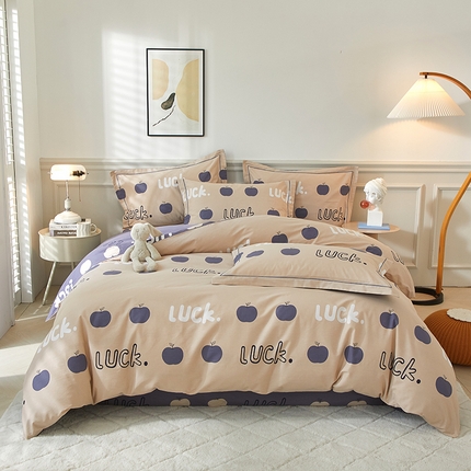 金纱玉纺家纺 2025新款全棉13376数码印花四件套（礼盒包装） 苹果世家-咖