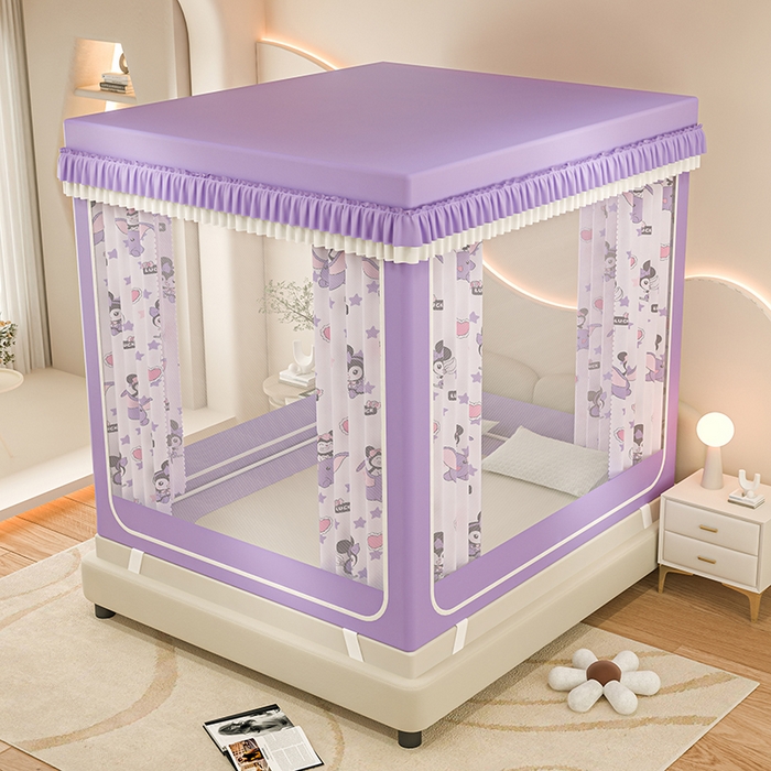 91家纺网 家纺一手货源 找家纺 千逸虹 2025新款坐床防摔可拆卸遮光双层布帘蚊帐 幸运洛米