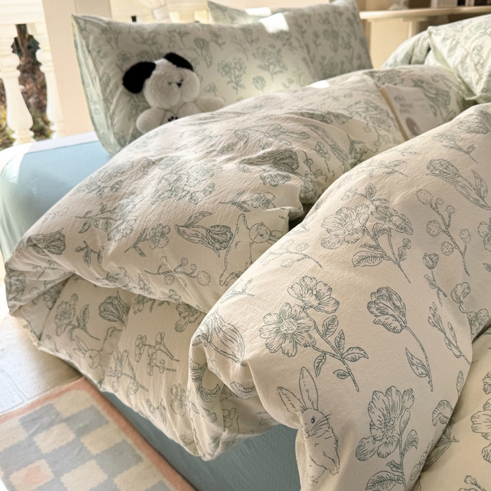 91家纺网 家纺一手货源 找家纺 韩巢家纺 2025新款云感双层纱床上用品四件套超柔裸睡级床单被套三件套-(提供卖家秀) 海像森林