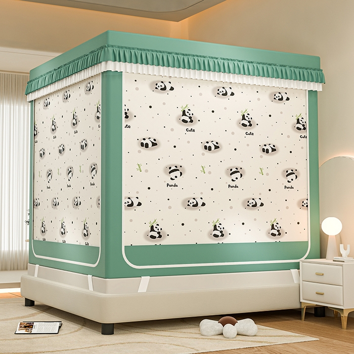 91家纺网 家纺一手货源 找家纺 千逸虹 2025新款坐床防摔可拆卸遮光双层布帘蚊帐 熊猫世界