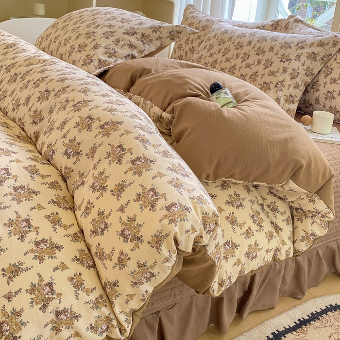 91家纺网 家纺一手货源 找家纺 尚美 2025新款小碎花针织棉床盖四件套 复古情