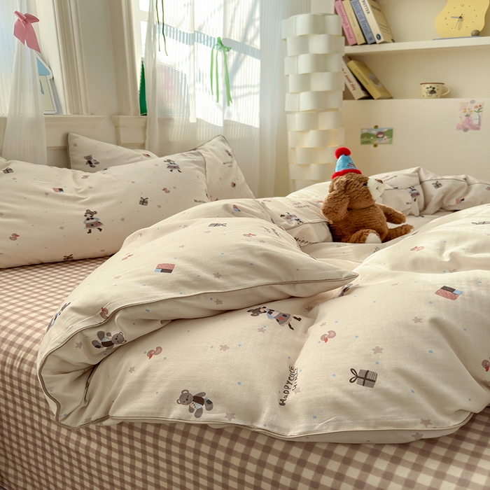 91家纺网 家纺一手货源 找家纺 沐棉家居 2025新款全棉双层纱四件套 礼物女孩