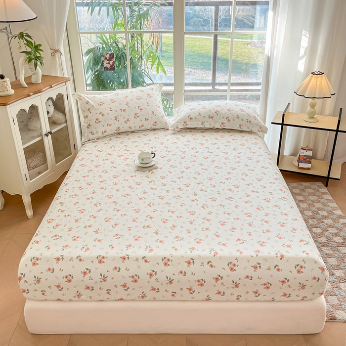 91家纺网 家纺一手货源 找家纺 晨希家居 2025新款全棉A类双层纱床笠 合欢