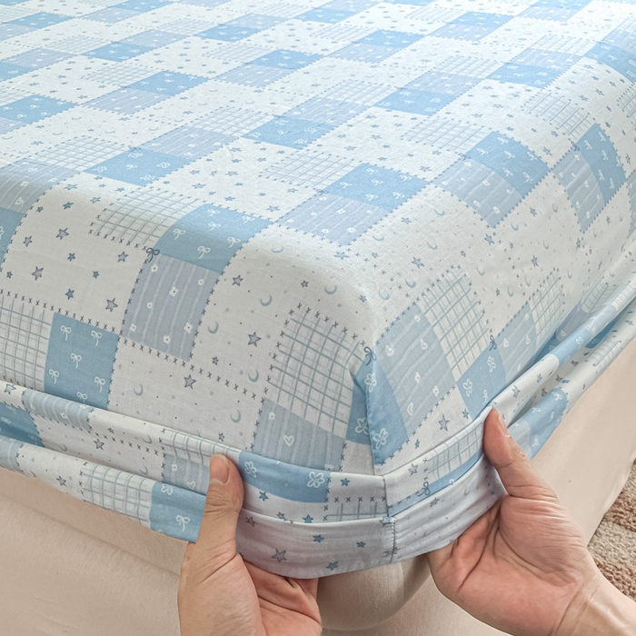 91家纺网 家纺一手货源 找家纺 晨希家居 2025新款全棉A类双层纱床笠 星空蓝