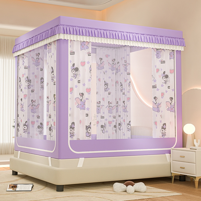 91家纺网 家纺一手货源 找家纺 千逸虹 2025新款坐床防摔可拆卸遮光双层布帘蚊帐 幸运洛米