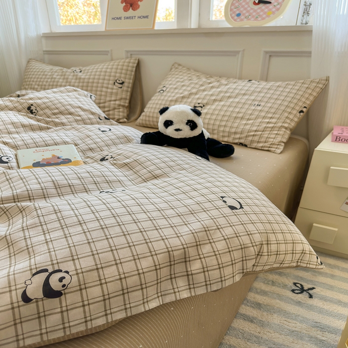 91家纺网 家纺一手货源 找家纺 沐棉家居 2025新款全棉印花四件套 可爱熊猫