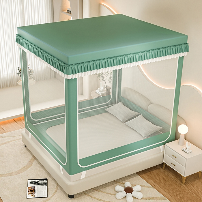 91家纺网 家纺一手货源 找家纺 千逸虹 2025新款坐床防摔可拆卸遮光双层布帘蚊帐 熊猫世界