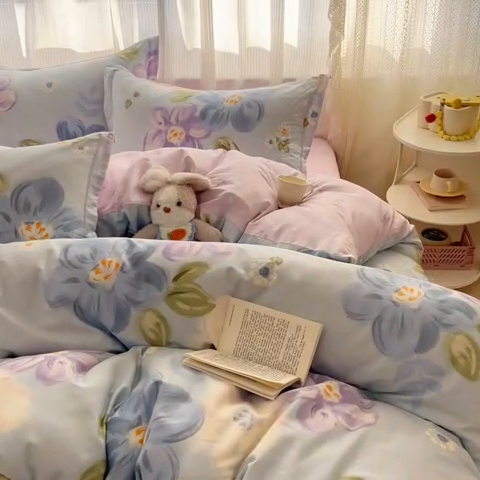 91家纺网 家纺一手货源 找家纺 涵宸家纺 2025新款全棉印花四件套 B伊莱-兰