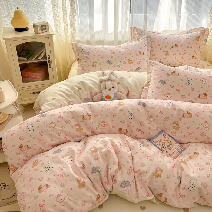 91家纺网 家纺一手货源 找家纺 涵宸家纺 2025新款全棉印花四件套 A碎花小狗