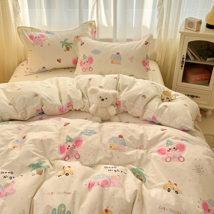 91家纺网 家纺一手货源 找家纺 涵宸家纺 2025新款全棉印花四件套 A悠闲小象