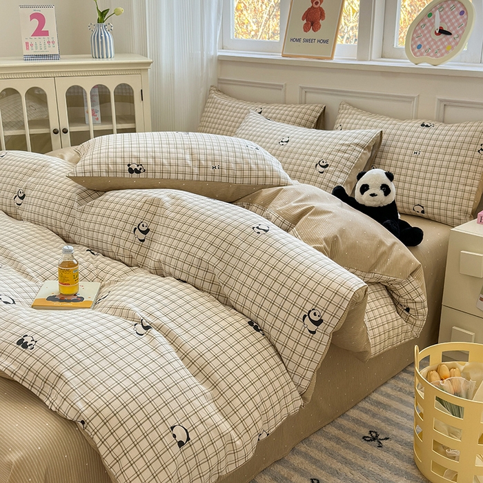 91家纺网 家纺一手货源 找家纺 沐棉家居 2025新款全棉印花四件套 可爱熊猫