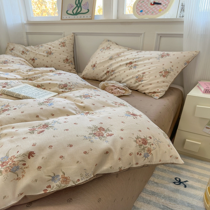 91家纺网 家纺一手货源 找家纺 沐棉家居 2025新款全棉印花四件套 优雅花朵